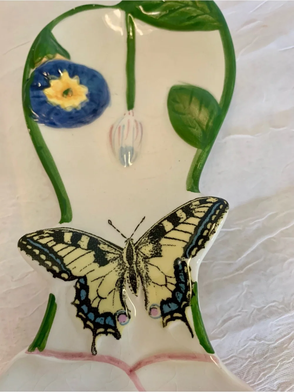 Hand Painted Portmeirion Botanic Hummingbird Figural Floral Spoon Rest